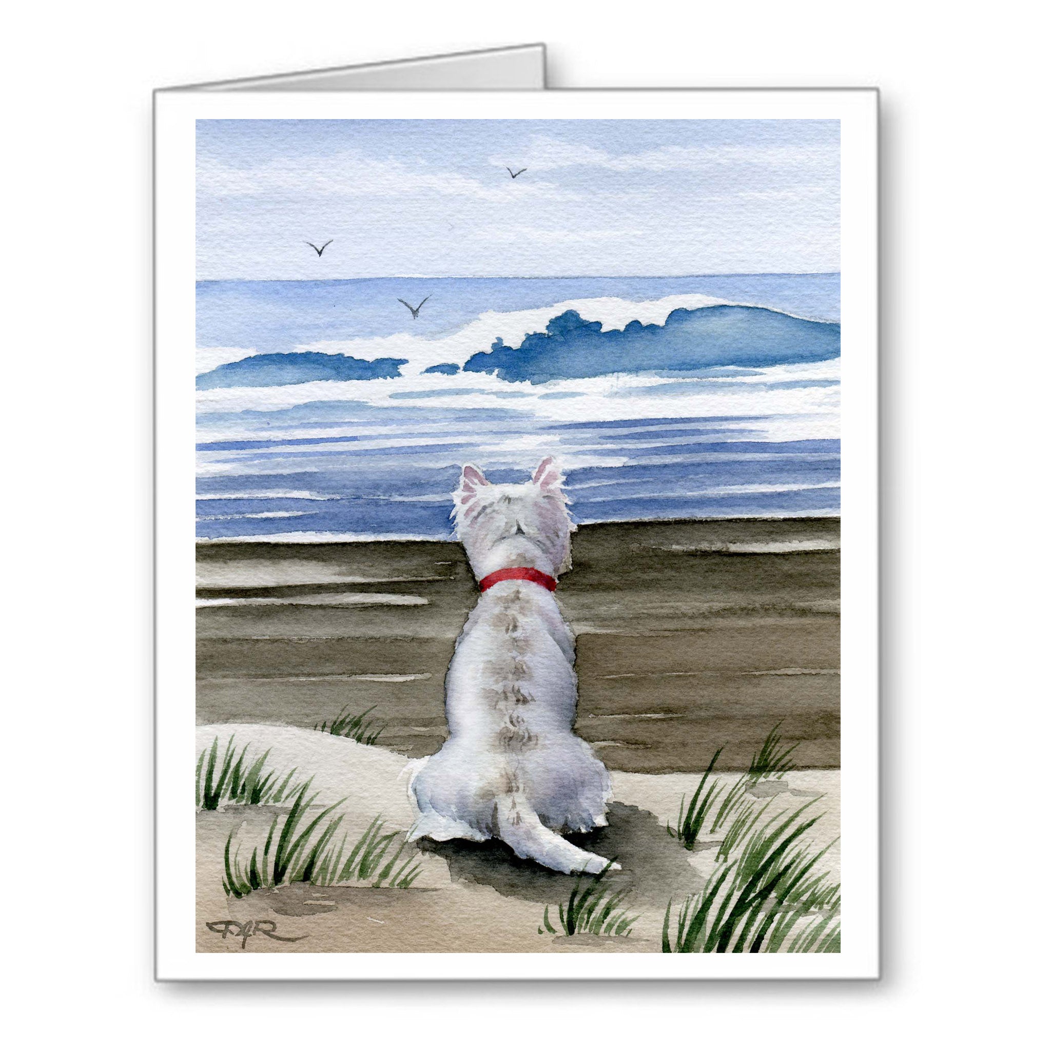 West Highland Terrier Watercolor Note Card Art by Artist DJ Rogers
