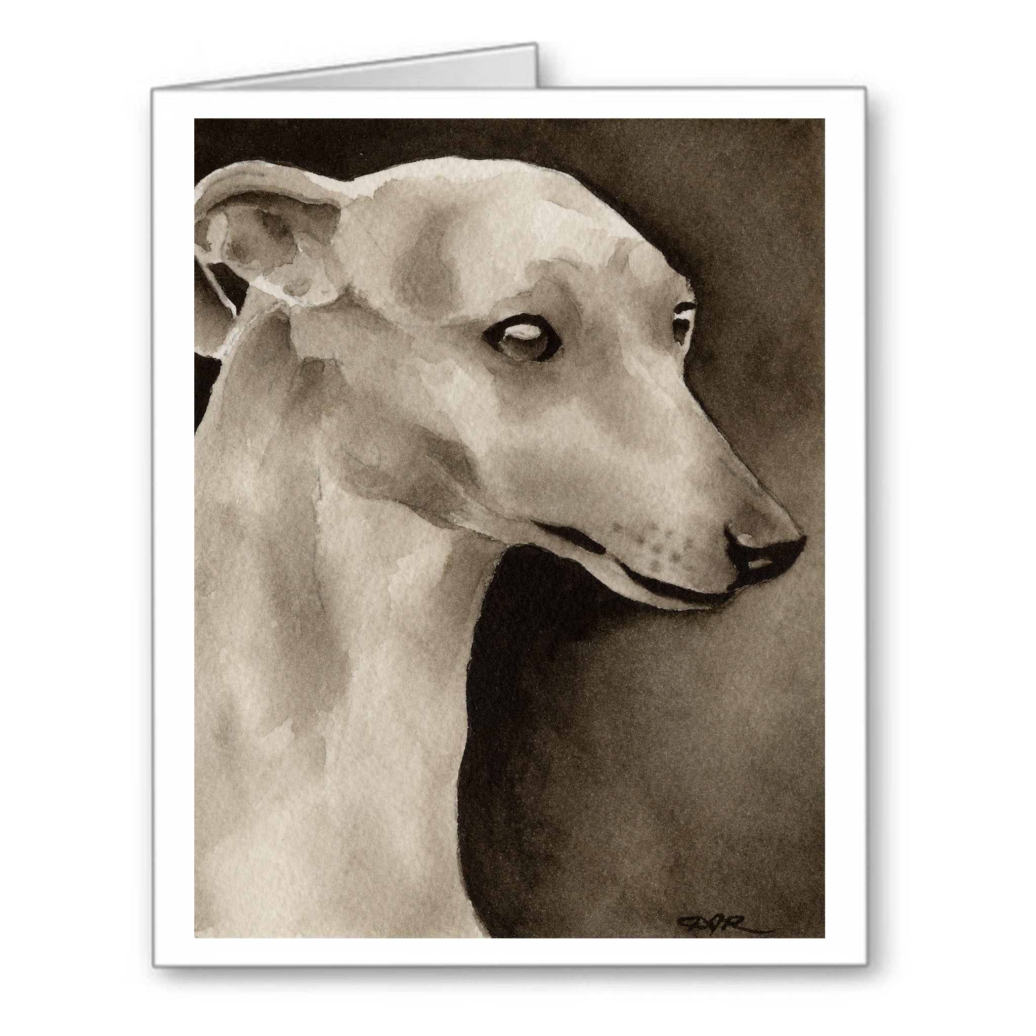 Whippet Watercolor Note Card Art by Artist DJ Rogers